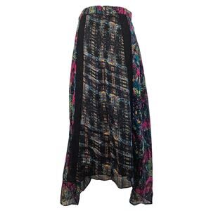 BCBGeneration Asymmetrical Lace Boho Floral Tapestry Sheer Chiffon Maxi Skirt S